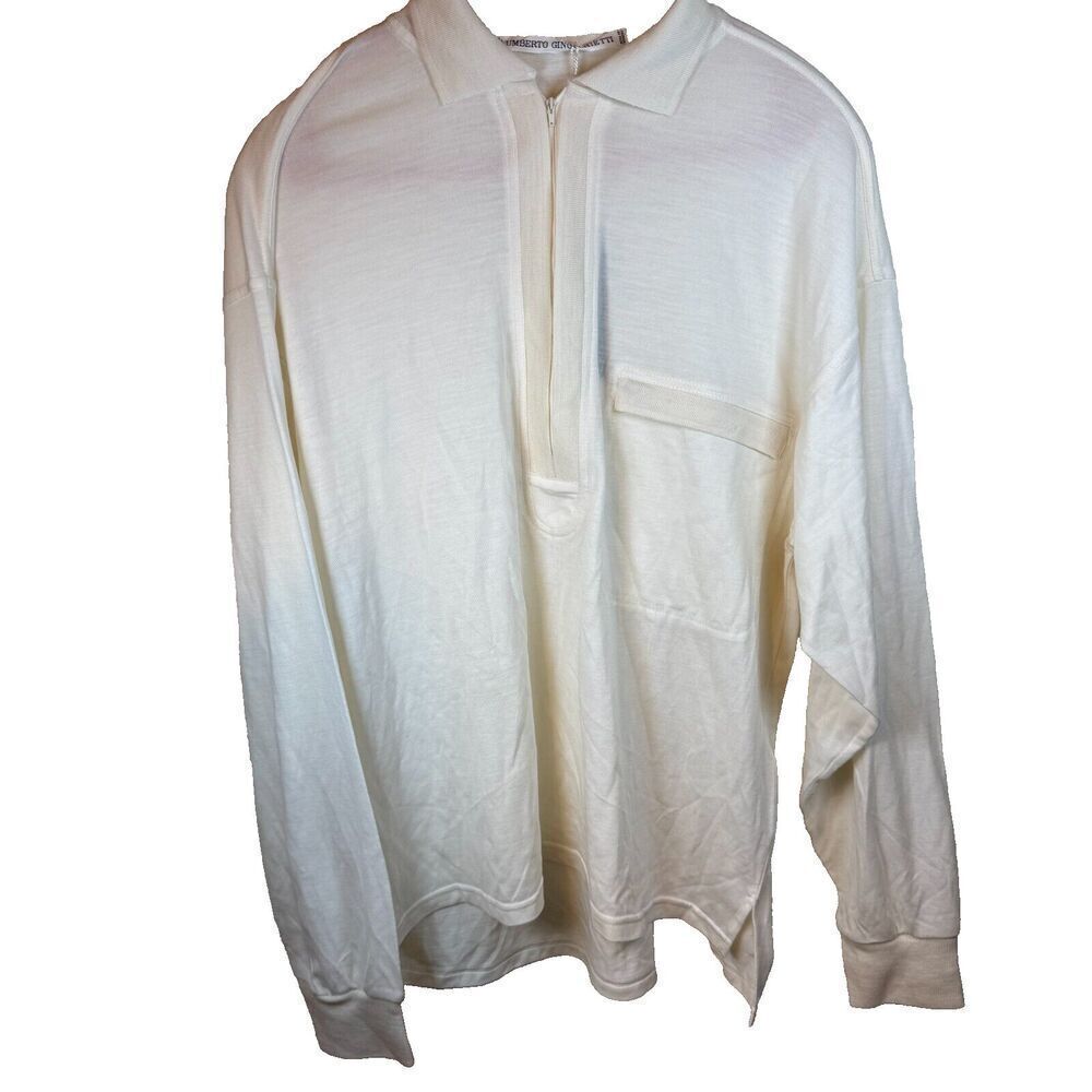 Umberto Ginocchietti Men's Wool White 1/4 Zip Lightweight Sweater Size 48(M)